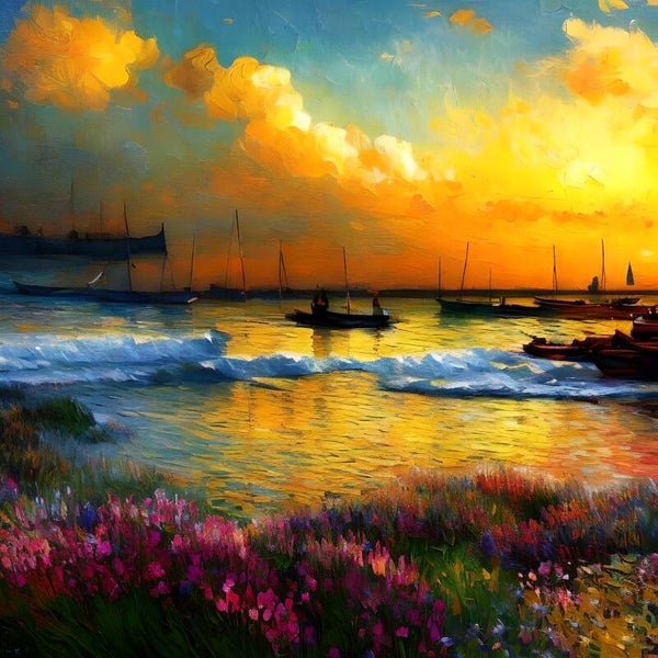 Kunstdruck: (LA 198) Abendstimmung Hafen