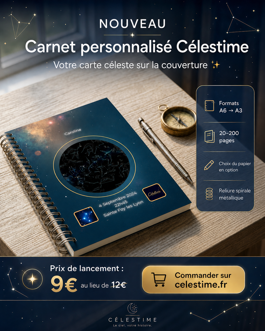 Carnet personnalisé Célestime – Reliure spirale métallique