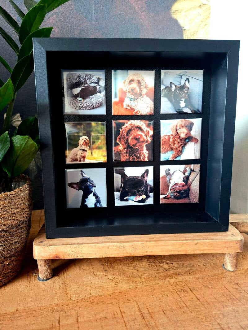 Luxe Zwarte Magnetische Fotolijst – Inclusief 9 Gepersonaliseerde Fotomagneten (25 x 25 cm)