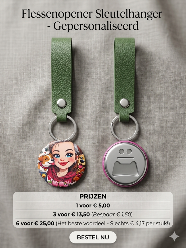 1 Gepersonaliseerde flesopeners aan sleutelhanger
