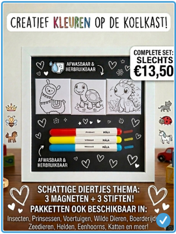 Creatief Kleuren op de Koelkast! Kleur & Wis Magneetset – Schattige Diertjes Editie