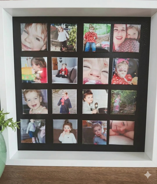 Witte wissellijst XL met 16 gepersonaliseerde foto's (35 x 35 cm)