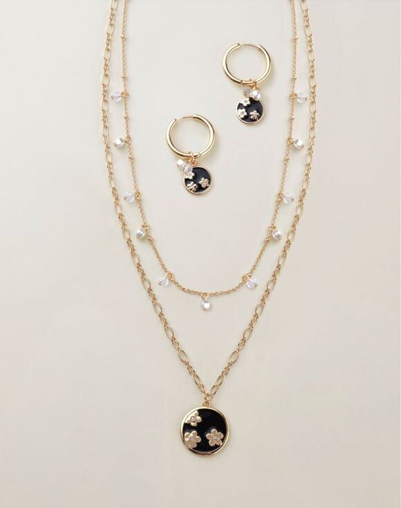 Noir Bloom Necklace and Earring Set