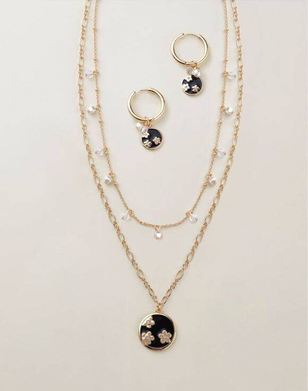 Noir Bloom Necklace and Earring Set
