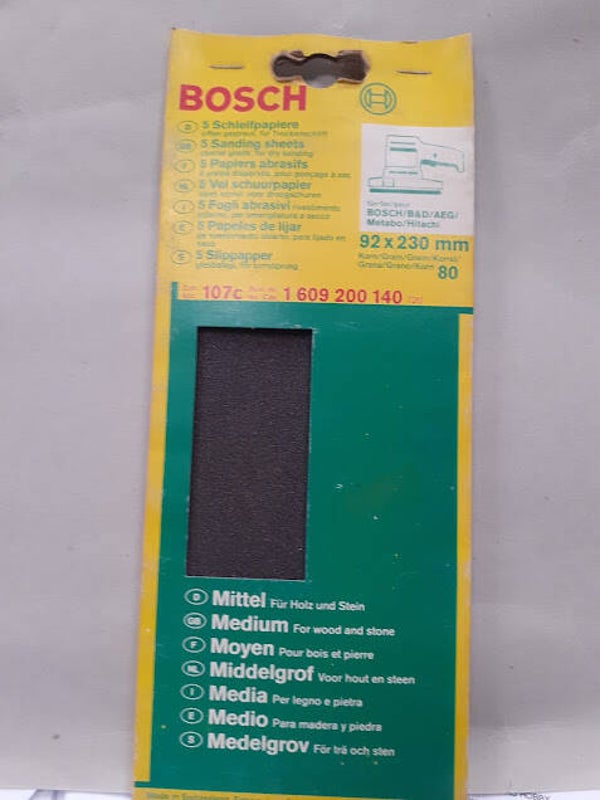 set 5 fogli abrasivi grana 80 per legno e pietra gr80 92x230