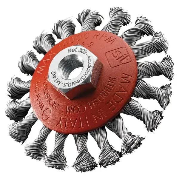 Spazzola treccia 95 mm sit filo acciaio a mazzetti ritorti al carbonio attacco m14