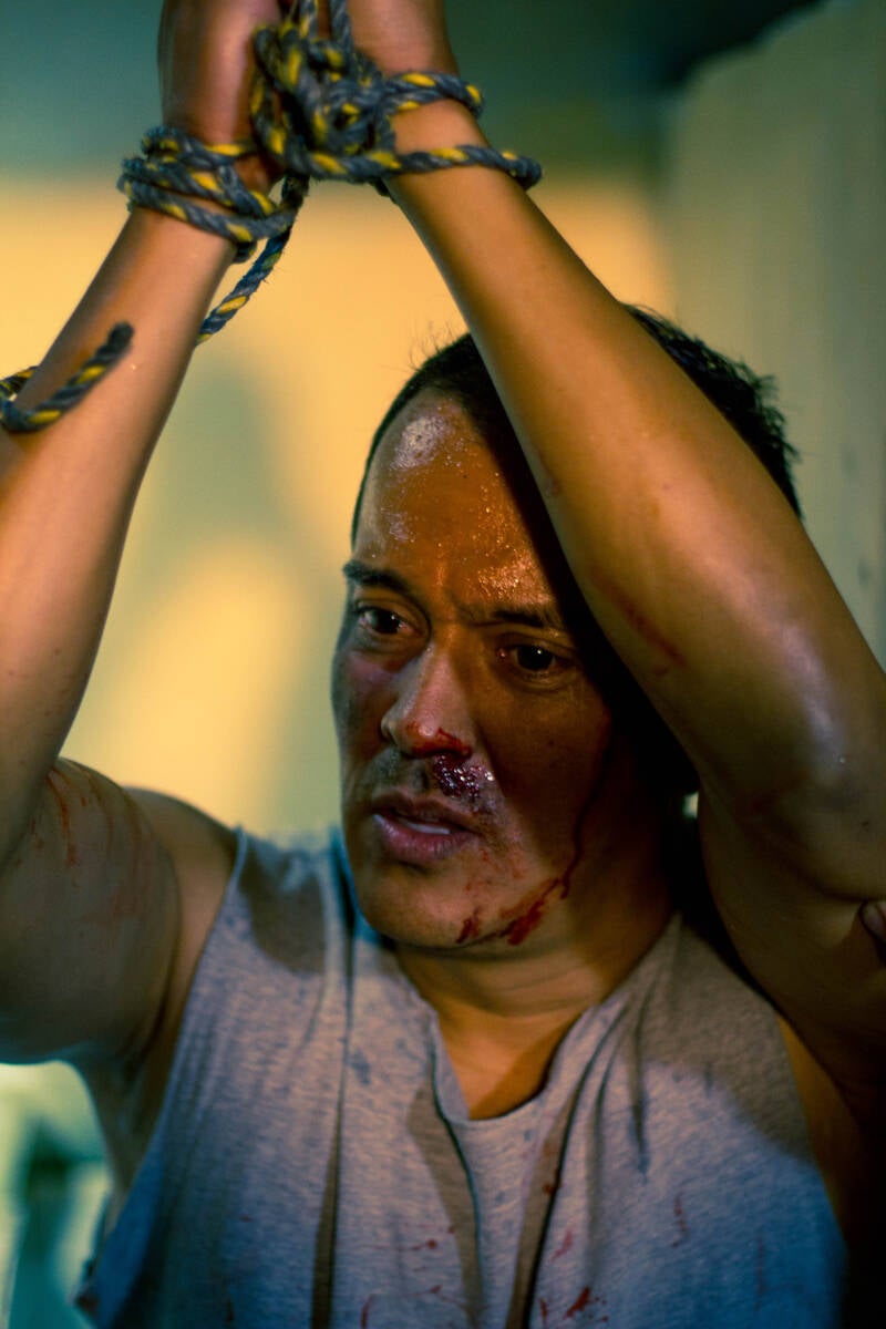 Dramatic scene with staged practical effects makeup