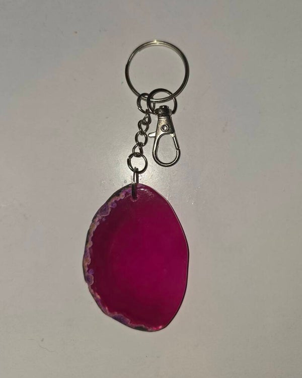 Pink Agate Slice Keyring