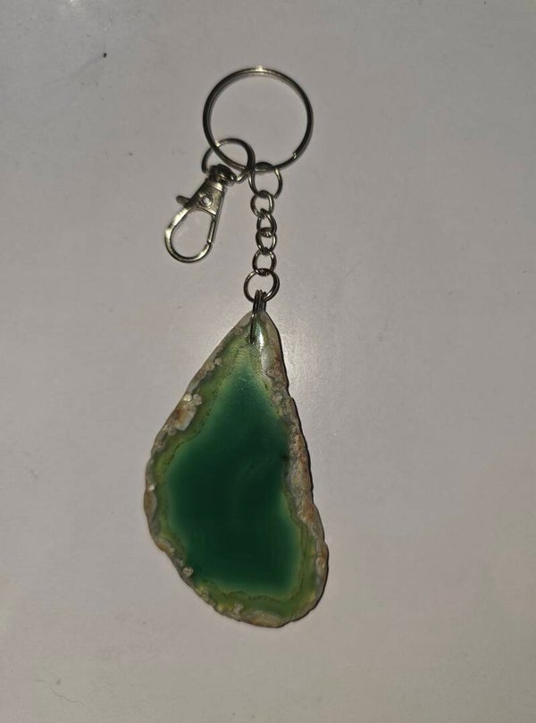 Green Agate Slice Keyring