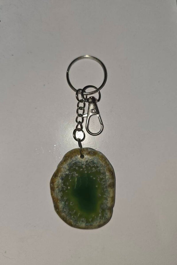 Green Druzy Agate Slice Keyring