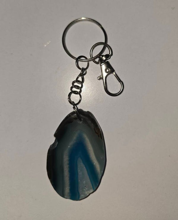 Blue‑Grey Banded Agate Keyring
