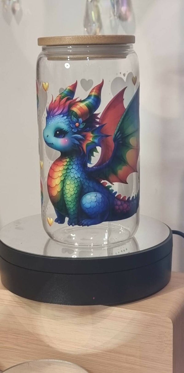 Rainbow Dragon 16oz Glass Tumbler