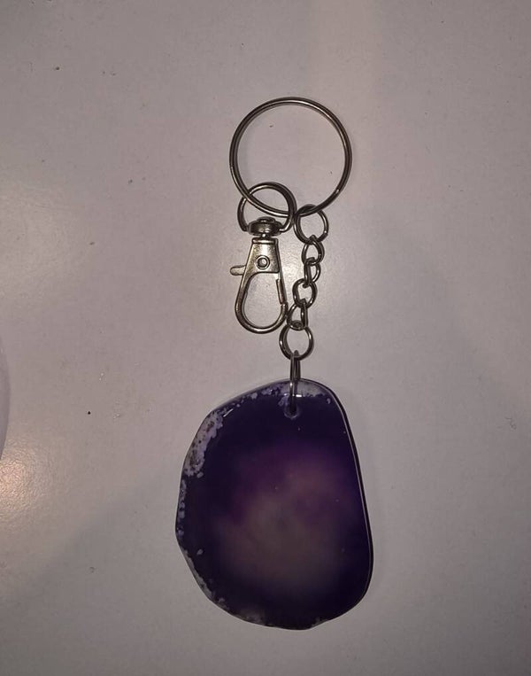 Purple Agate Slice Keyring