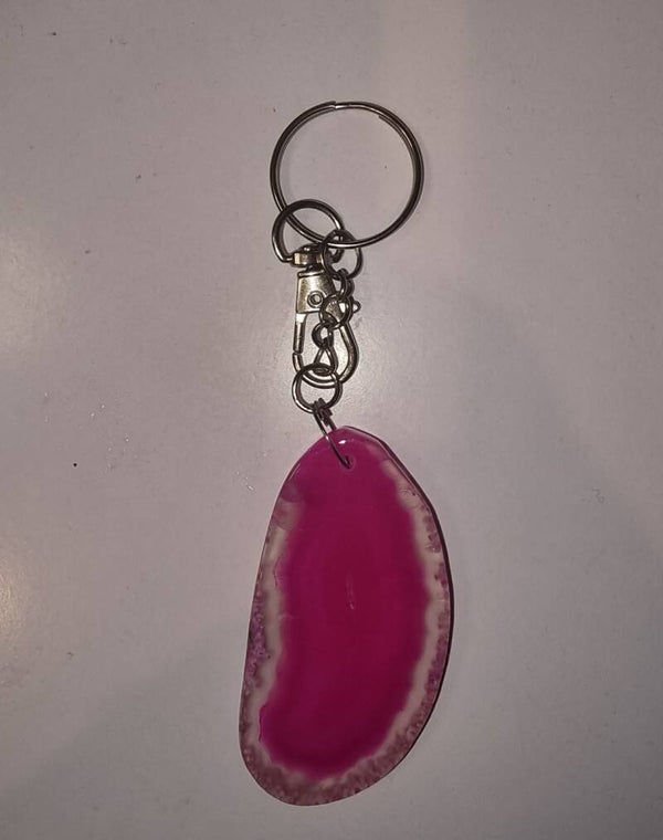 Pink Agate Slice Keyring