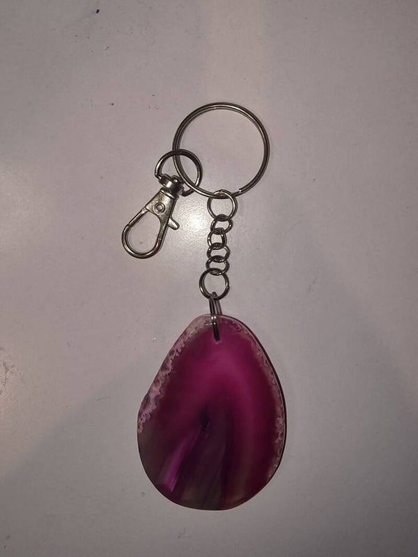 Pink Agate Slice Keyring