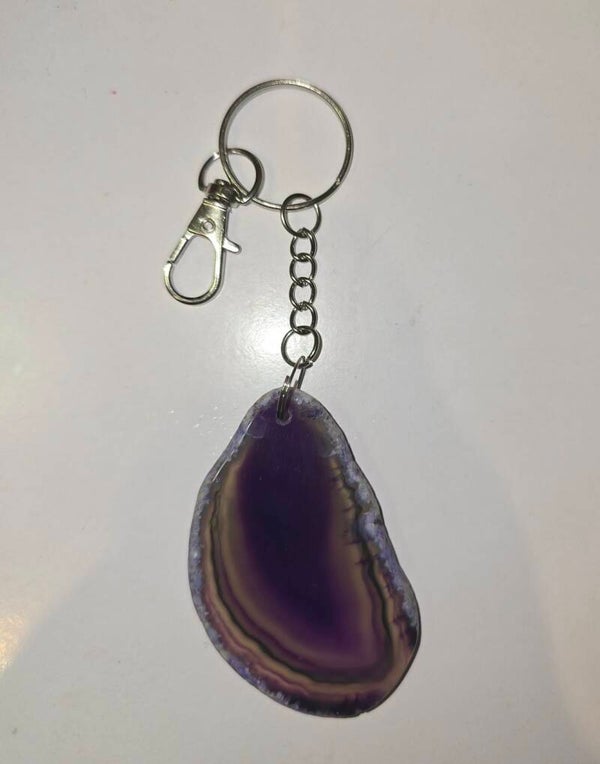 Purple Agate Slice Keyring