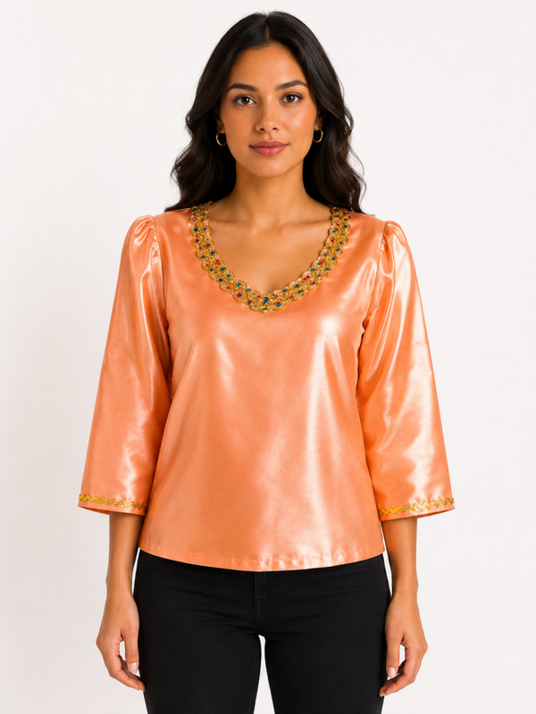 Haut en satin pêche orangé