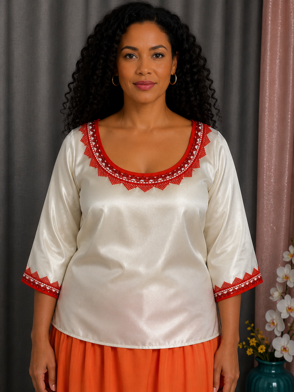 Haut en satin Blanc/Rouge