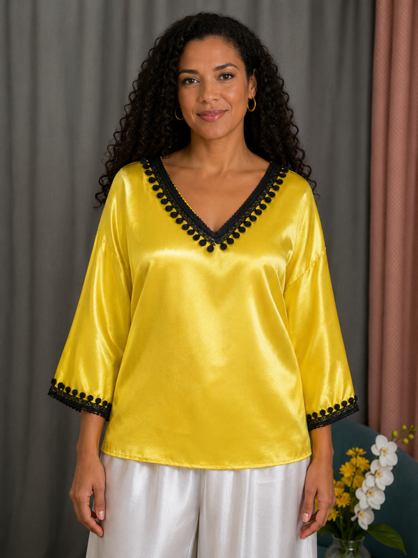 Haut en satin jaune/Noir