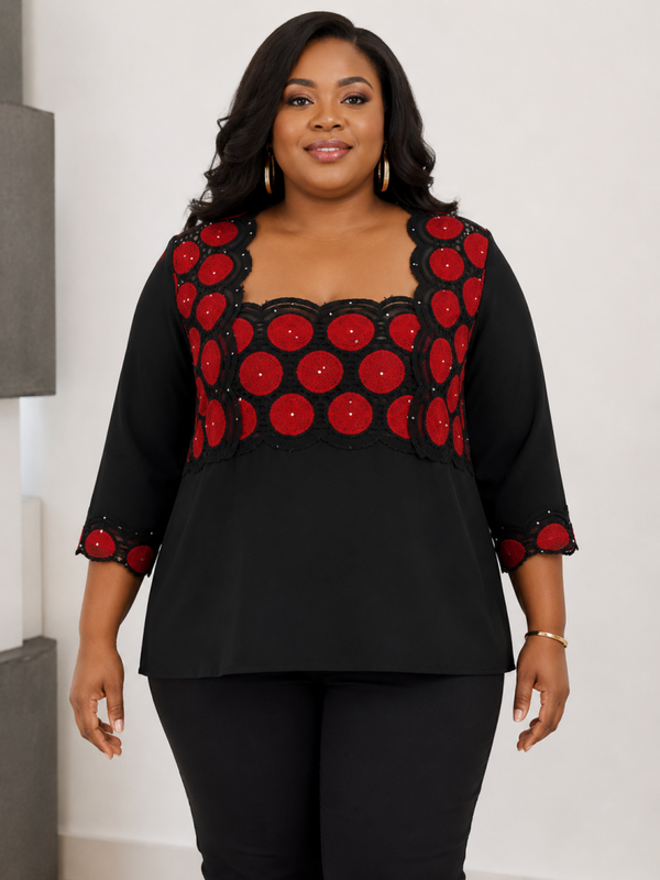 Haut en dentelle noire/Rouge
