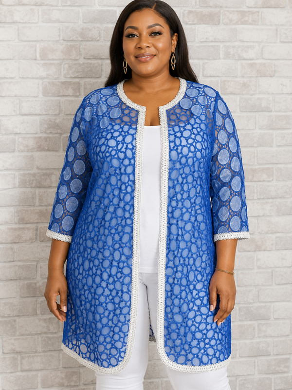Gilet en dentelle bleu/blanc