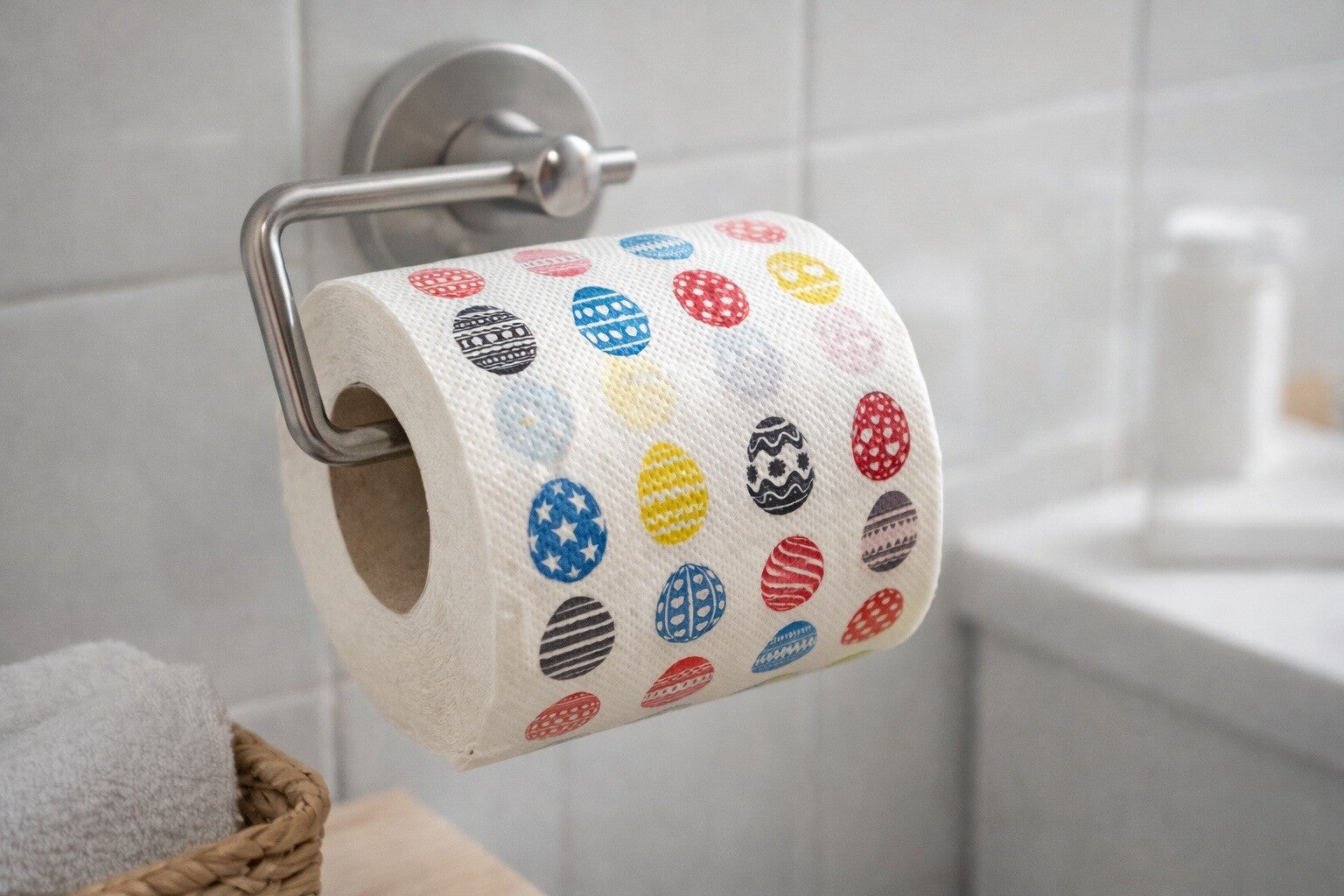 Paas toiletpapier met gekleurde paaseieren