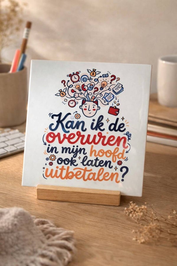 Tegeltje met tekst “Kan ik de overuren in mijn hoofd ook laten uitbetalen?”