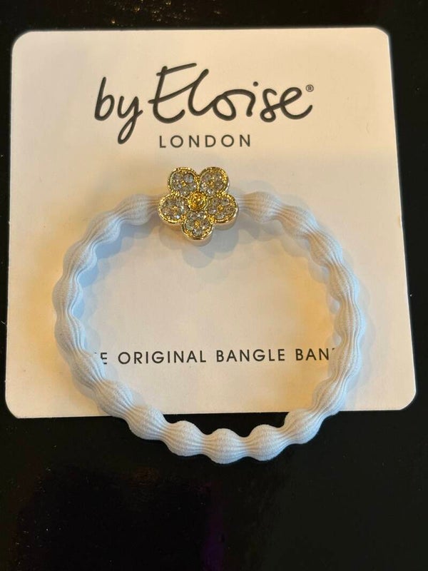 WIT MET EEN BLOEMTJE BY ELOISE LONDON HAARELASTIEK / ARMBANDJE