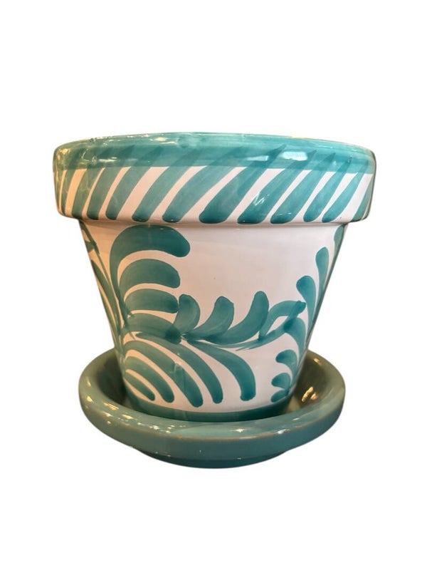 bloempot met schaal  turquoise j-line