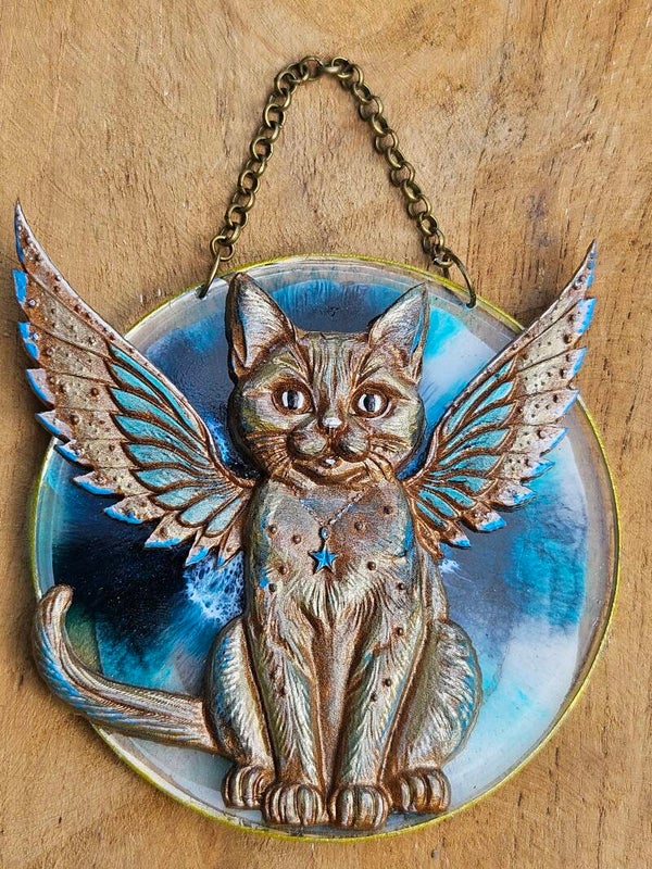 "Purrrfect Kitty" Hanger Rond Blauw Wit