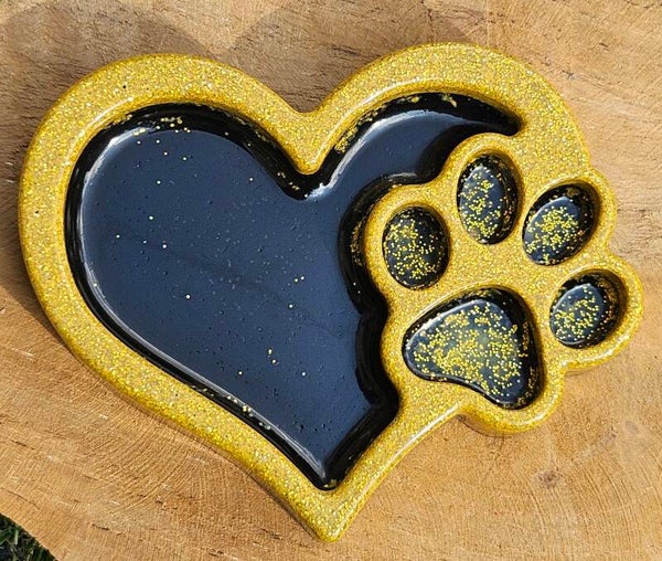 "Hartjesbakje Poot" Zwart Goud Glitter