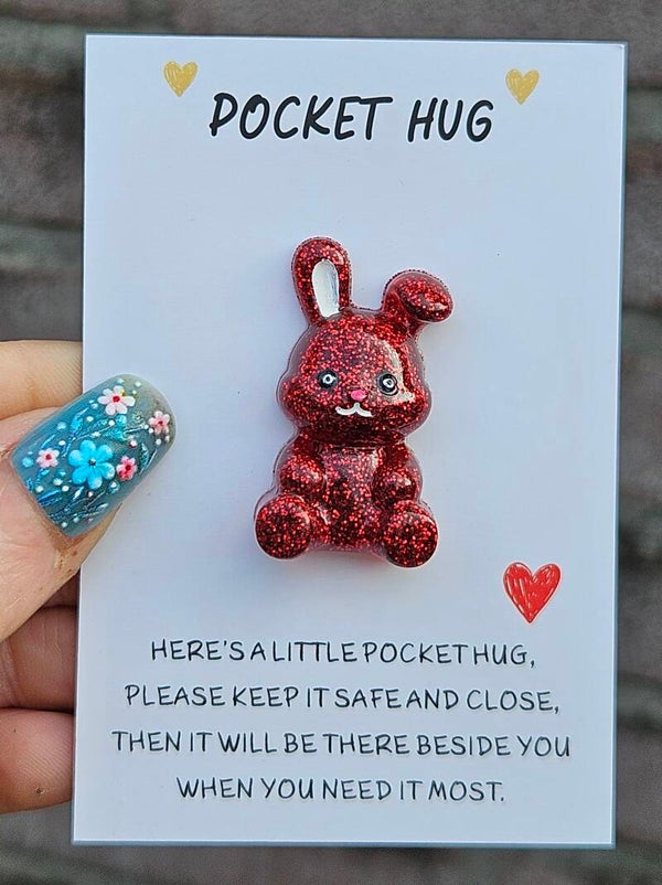 "Pocket Hug"Konijn Rood Glitter