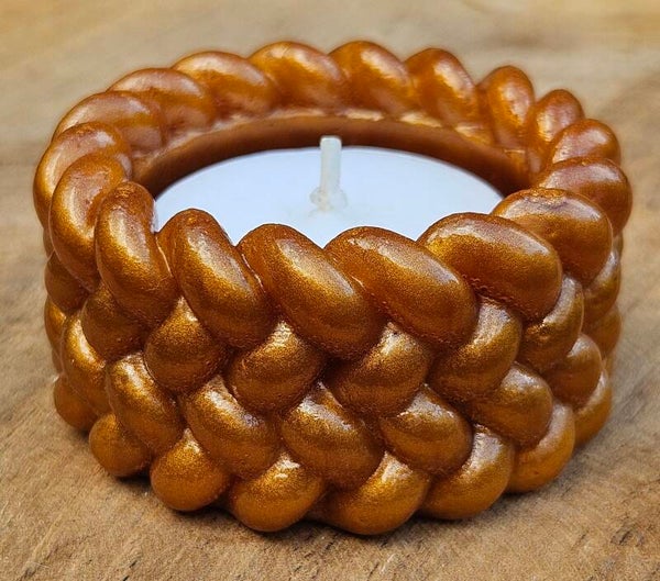 "Waxinelichthouder Knitted" Brons