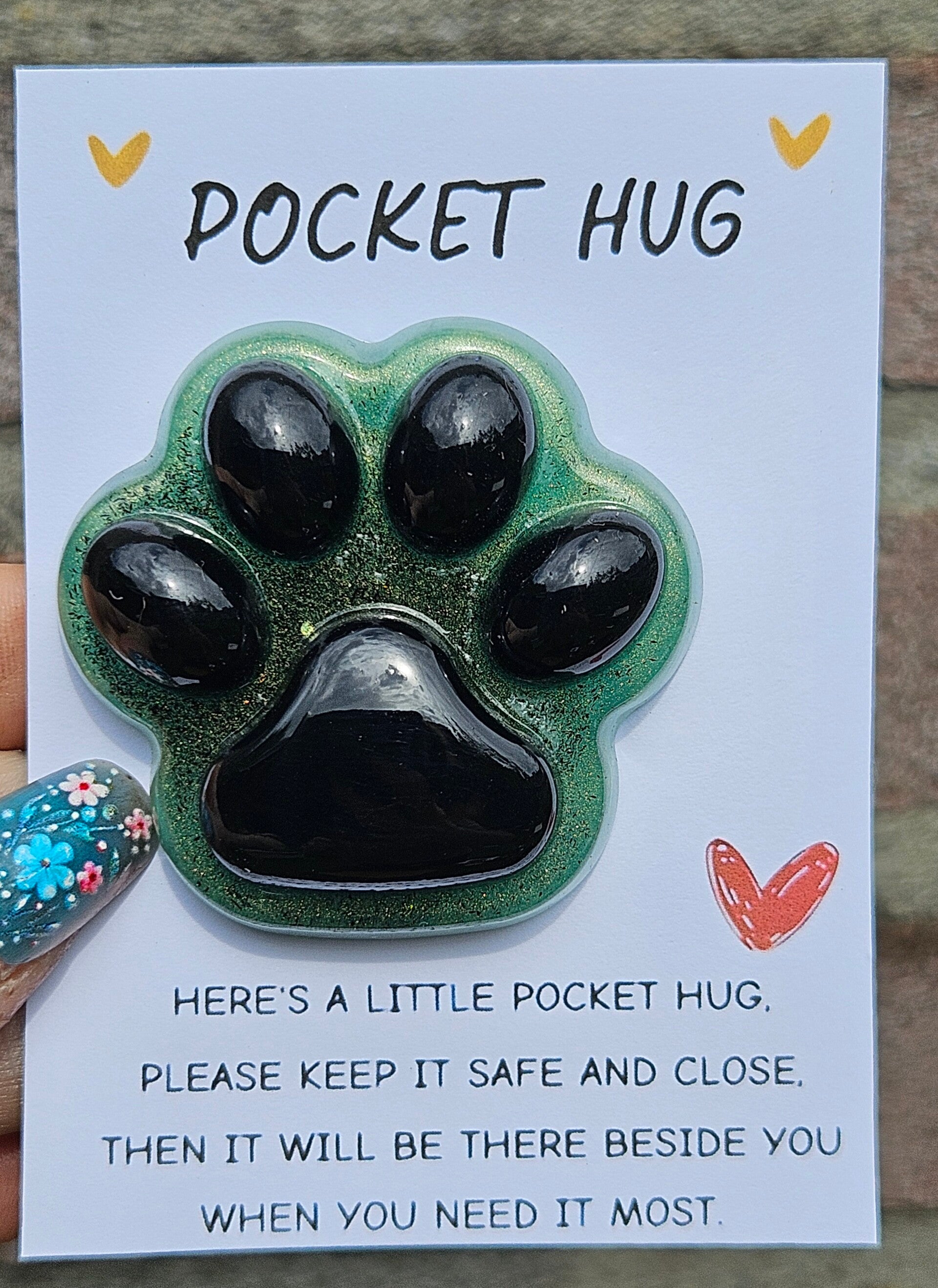 "Pocket Hug" Paw Print Middel Groen Zwart