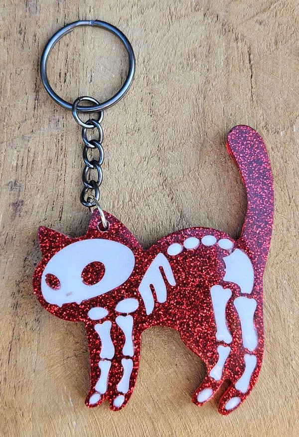 "Skeleton kitty" Angry Rood Glitter