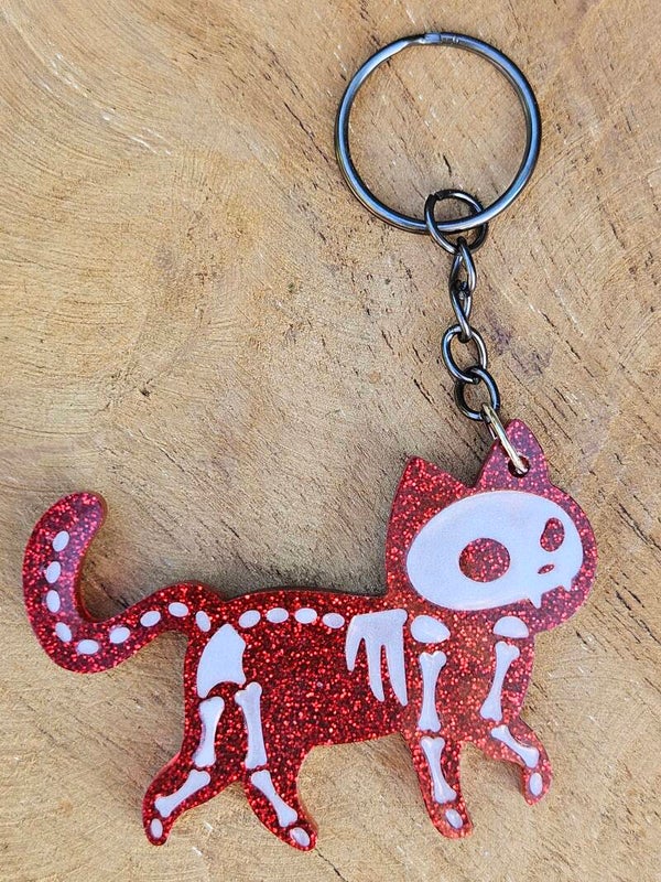 "Skeleton Kitty" Walking Rood Glitter