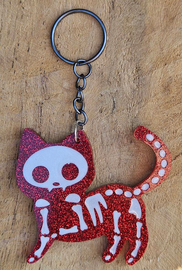 "Skeleton Kitty" Happy Rood Glitter