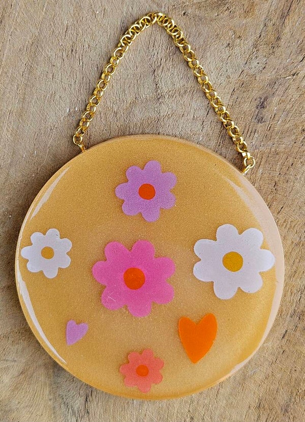 "Muurcirkel" Klein Bloemen Bruin- Goud