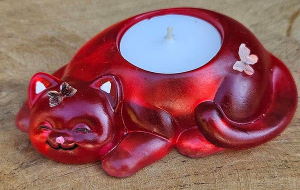 "Waxinelichthouder kat" Transparant Rood Butterfly