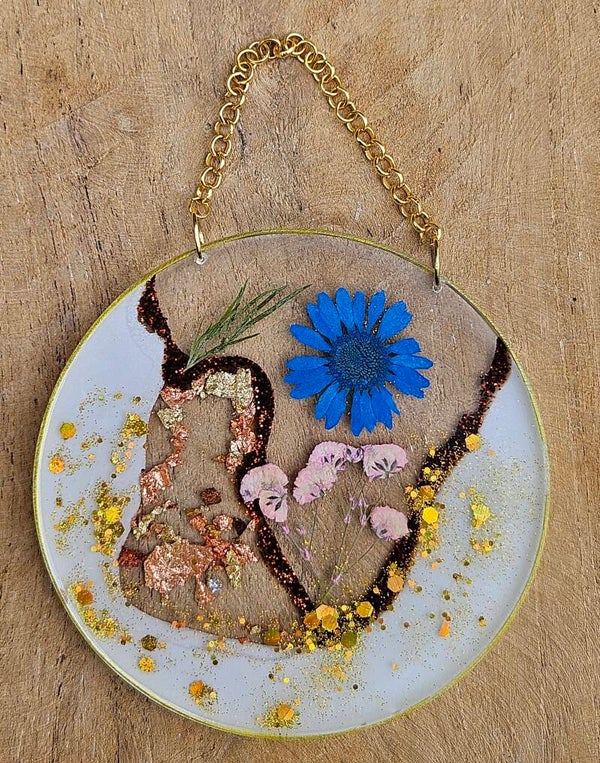 "Muurcirkel" Klein White Golden Flowers 3