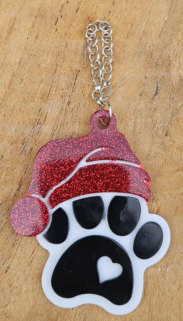 "Kersthanger" Pootje Wit Rood Glitter