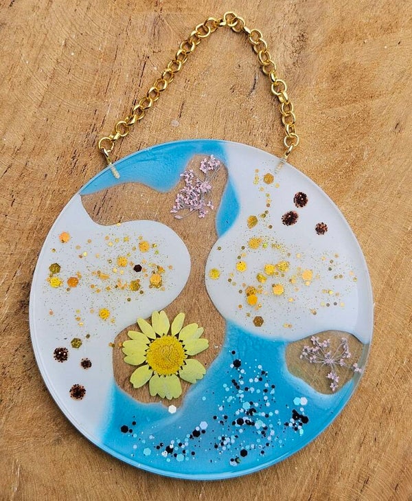 "Muurcirkel" Klein Blauw Wit Flower 2