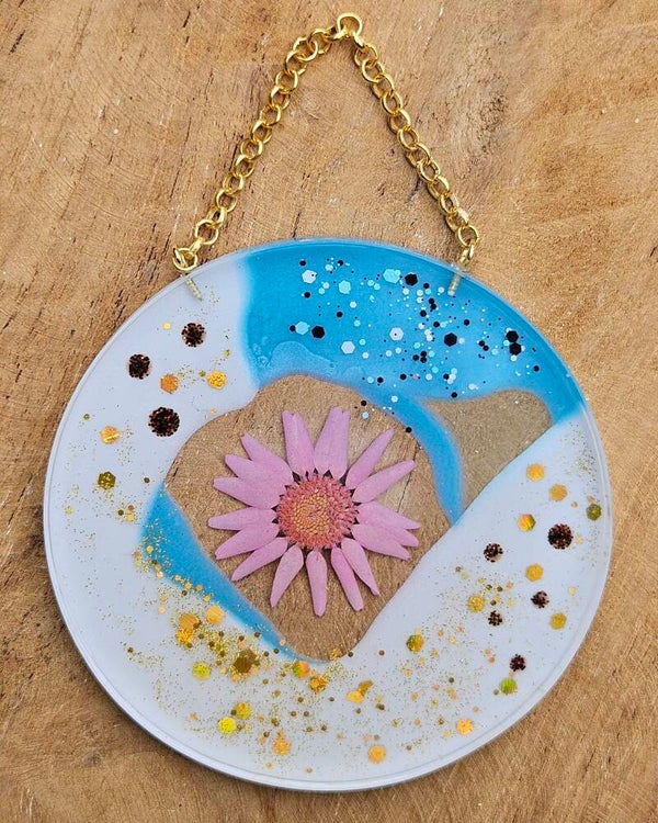 "Muurcirkel" Klein Blauw wit Flower 1