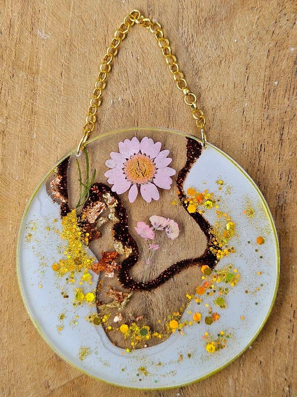 "Muurcirkel " Klein White golden Flowers 1