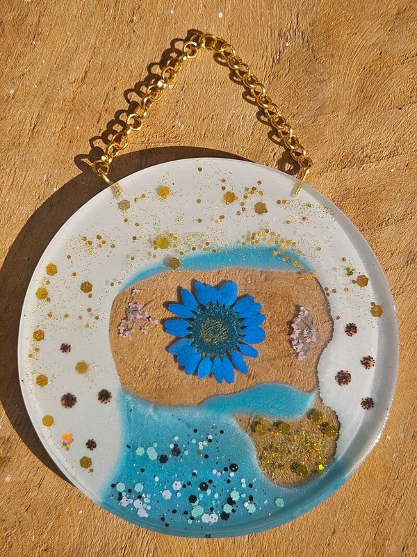 "Muurcirkel" Klein Blauw Wit Flower 3