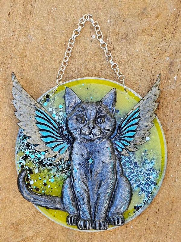 "Purrrfect Kitty" Hanger Rond Geel Glitter 2
