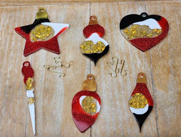 "Kerst hangers" Set 6 stuks Rood Zwart