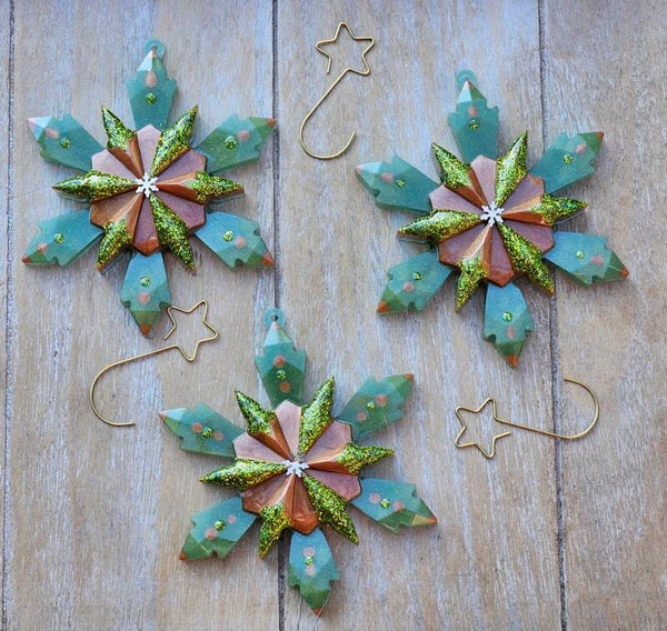 "Kersthanger" Sneeuwvlok Groen Glitter set 3 stuks