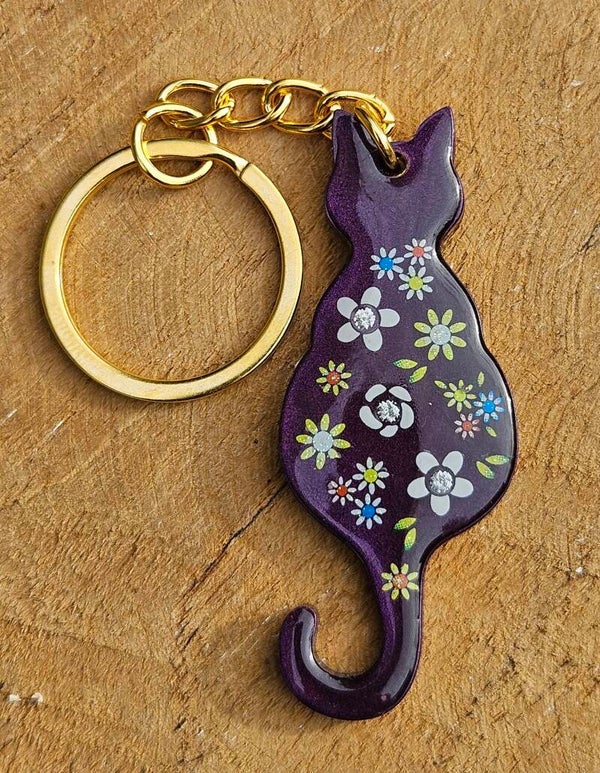 "Kleurrijke kattenkwaad" Sleutelhanger Elegant Bloemen
