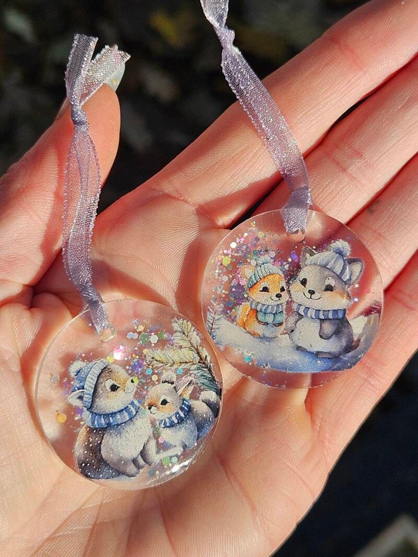 Setje 2 stuks mini hangers "Kerst" Konijntjes Transparant